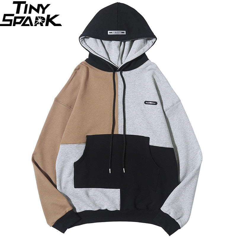 Hip Hop Hoodie Sweatshirt Color Block Patchwork Streetwear Hoodie Harajuku Men HipHop Oversize Hoodie Pullover Loose | Vimost Shop.