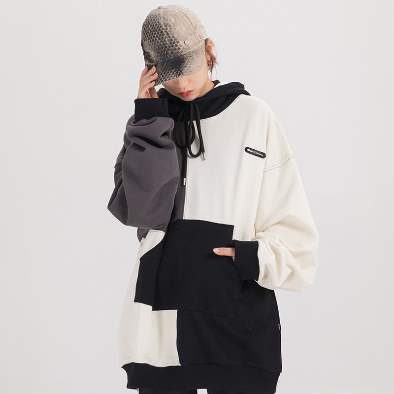 Hip Hop Hoodie Sweatshirt Color Block Patchwork Streetwear Hoodie Harajuku Men HipHop Oversize Hoodie Pullover Loose | Vimost Shop.