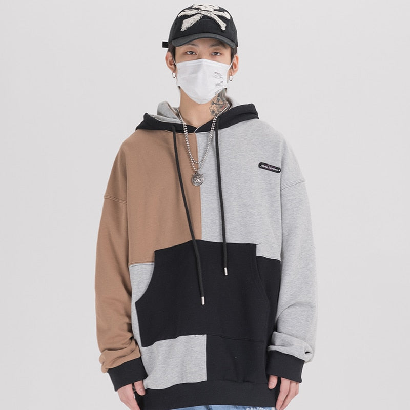 Hip Hop Hoodie Sweatshirt Color Block Patchwork Streetwear Hoodie Harajuku Men HipHop Oversize Hoodie Pullover Loose | Vimost Shop.