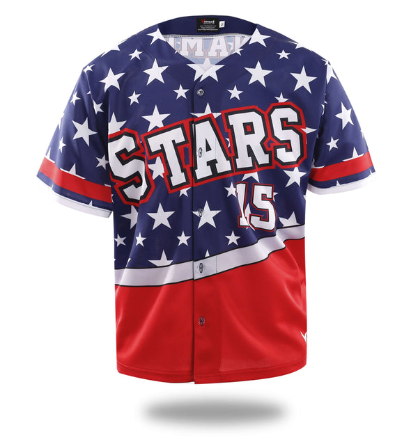 Stars Blue Red Design Baseball Jersey | Vimost Shop.