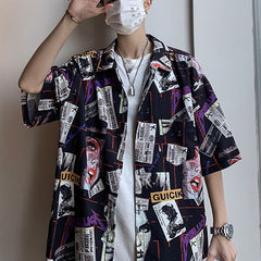 New Graffiti Pattern Mens Shirt Tops Playing Cards Printed Male Blouse Casual Half Sleeve Summer Floral Shirts | Vimost Shop.