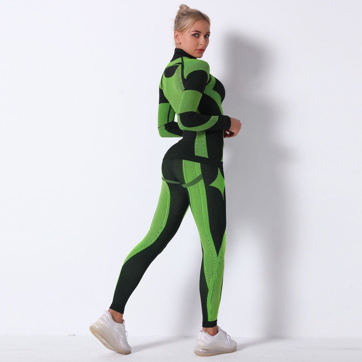 Autumn Color Patchwork Yoga Set Women Gym Clothes Fitness Long Sleeve Top Leggings Suit Push Up Workout New Tracksuit - Vimost Shop
