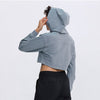 Autumn Cotton Yoga Sports Hooded Sweatshirt Fashion Solid Long Sleeve Crop Top Loose Hoodie Running Jogging Sportswear Outdoor - Vimost Shop