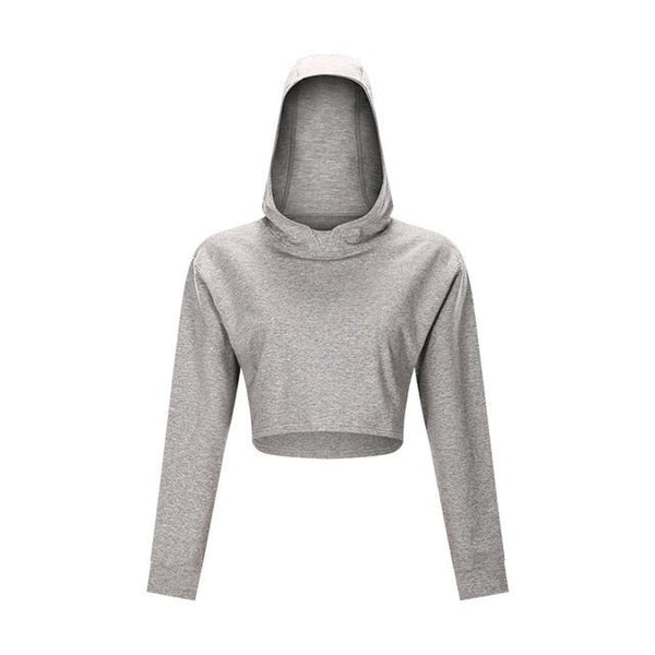 Autumn Cotton Yoga Sports Hooded Sweatshirt Fashion Solid Long Sleeve Crop Top Loose Hoodie Running Jogging Sportswear Outdoor - Vimost Shop