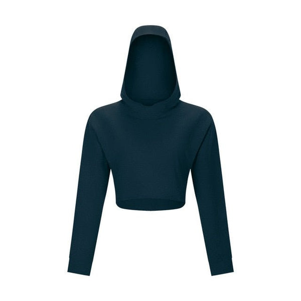 Autumn Cotton Yoga Sports Hooded Sweatshirt Fashion Solid Long Sleeve Crop Top Loose Hoodie Running Jogging Sportswear Outdoor - Vimost Shop