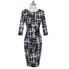 Autumn Elegant Printed Patchwork Dresses Business Bodycon Fitted Women Office Dress - Vimost Shop