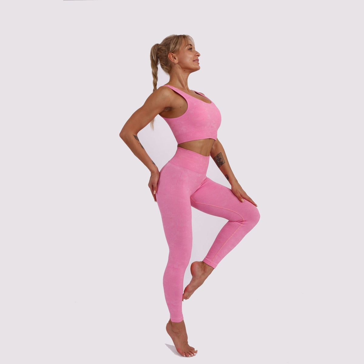 Autumn Fluorescence Seamless Yoga Suit Fashion Workout Push Up Gym Fitness Tracksuit Tank Crop Top Leggings Two Piece Set Outfit - Vimost Shop