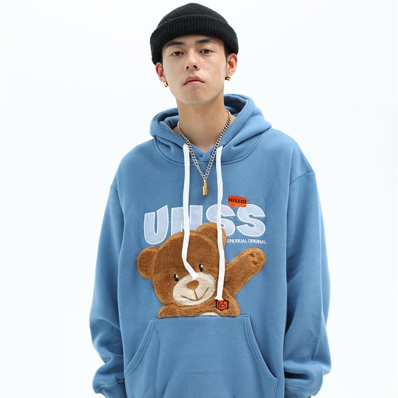 Autumn Hip Hop Hoodie Streetwear Hairy Bear Men Harajuku Hoodie Sweatshirt Black Loose Hooded Pullover Cotton Fleece Winter - Vimost Shop