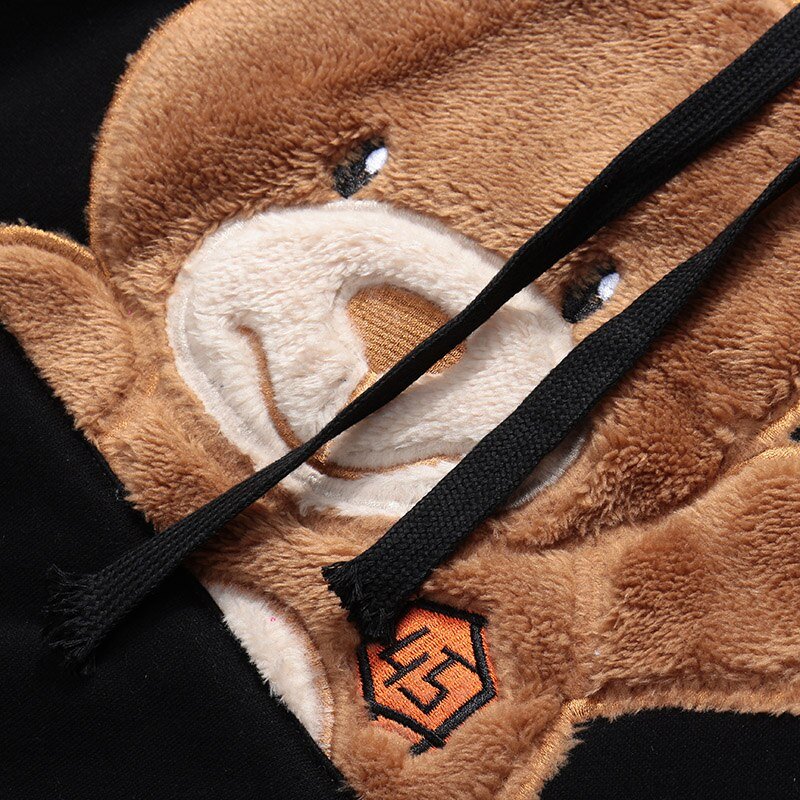 Autumn Hip Hop Hoodie Streetwear Hairy Bear Men Harajuku Hoodie Sweatshirt Black Loose Hooded Pullover Cotton Fleece Winter - Vimost Shop