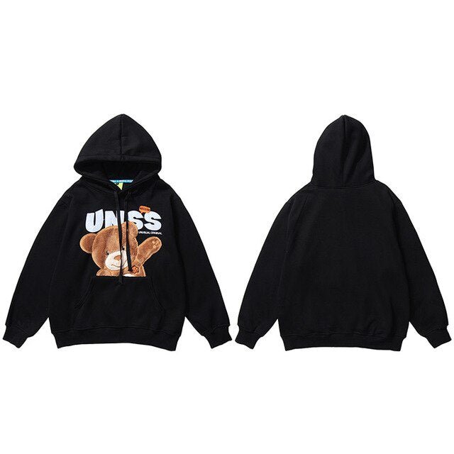 Autumn Hip Hop Hoodie Streetwear Hairy Bear Men Harajuku Hoodie Sweatshirt Black Loose Hooded Pullover Cotton Fleece Winter - Vimost Shop