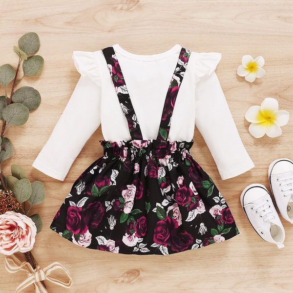 Autumn Kids Girls Outfits 2Piece Long Sleeve Cotton Tops+Skirt Ruffle Floral Baby Girl Clothes White O neck Toddler Clothing D30 - Vimost Shop