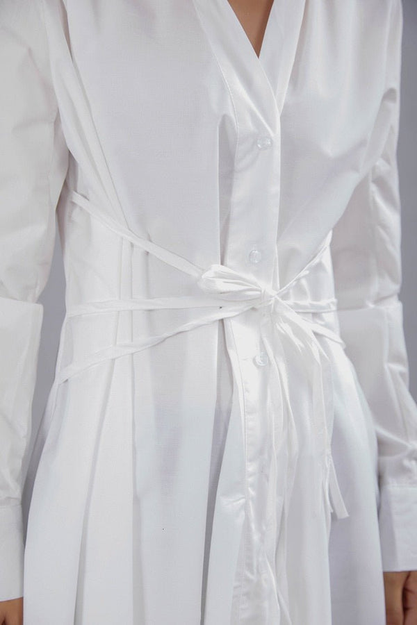 Autumn Lapel Long Sleeve Button Bandage Stitch Pleated Irregular Shirt Dress Women - Vimost Shop