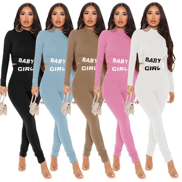 Autumn Letter Print Gym Tracksuit Sports Workout Fitness Running Two Piece Set Women Long Sleeve Crop Top Leggings Casual Set - Vimost Shop