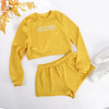Autumn Letter Print Two Piece Tracksuit Set Casual Gym Sportswear Running Work Out Outfits Long Sleeve Crop Top Shorts Suit - Vimost Shop