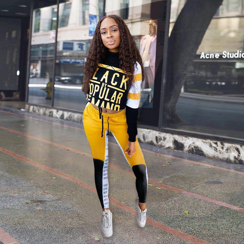 Autumn Letter Print Two Piece Tracksuit Set Women Color Patchwork Fitness Sports Suit Casual Gym women's Sportswear Outfits - Vimost Shop