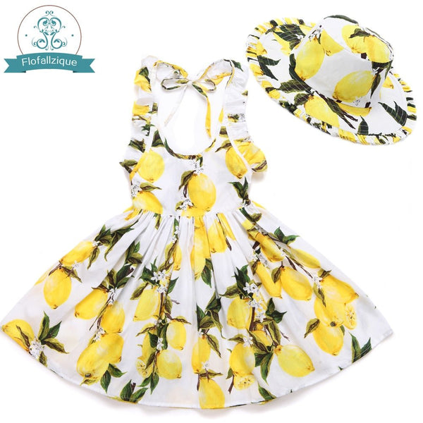 Baby Girls Dress with Hat Brand Toddler Summer Kids Beach Floral Print Ruffle Princess Party Clothes 1-8Y - Vimost Shop
