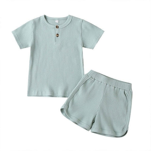 Baby Toddler Children Pajamas Clothing Set Solid Color T-shirt Shorts Two Piece Kids Home Lounge Clothes Girl Boy Sleepwear - Vimost Shop