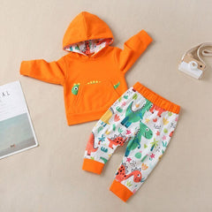 Baby's Set Spring Fall Long Sleeve Newborns 2pcs Suits Orange Hooded Shirts Dinosaur Pant Infant Boys Girls Clothing