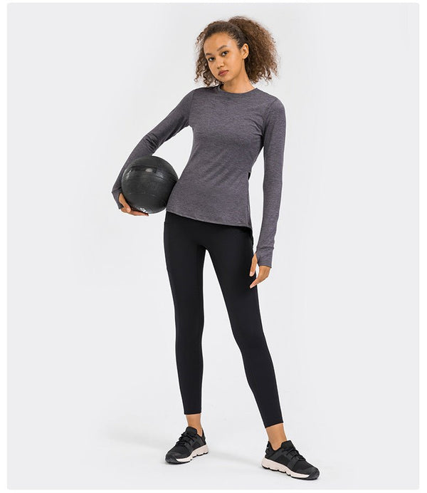 Back Open Long Sleeve Training Fitness Yoga Shirts Women Crew Neck Quick Dry Workout Sport Pullover with Thumb Hole - Vimost Shop