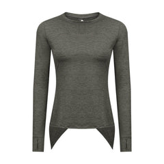 Back Open Long Sleeve Training Fitness Yoga Shirts Women Crew Neck Quick Dry Workout Sport Pullover with Thumb Hole - Vimost Shop