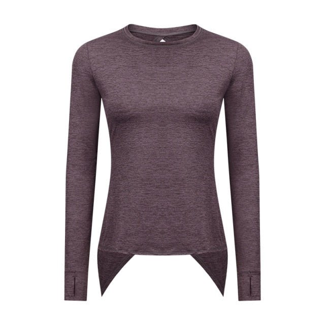Back Open Long Sleeve Training Fitness Yoga Shirts Women Crew Neck Quick Dry Workout Sport Pullover with Thumb Hole - Vimost Shop