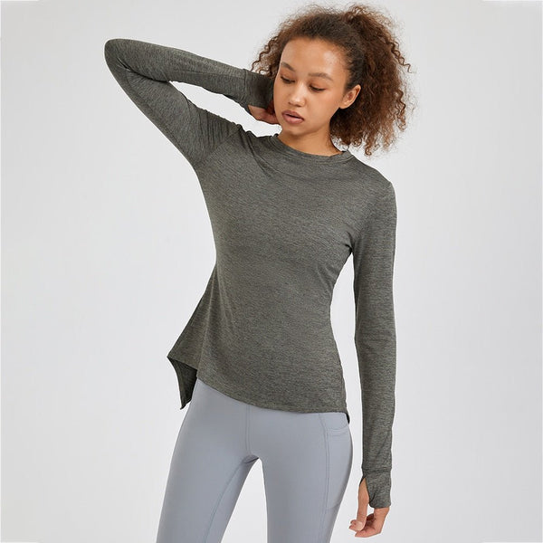 Back Open Long Sleeve Training Fitness Yoga Shirts Women Crew Neck Quick Dry Workout Sport Pullover with Thumb Hole - Vimost Shop