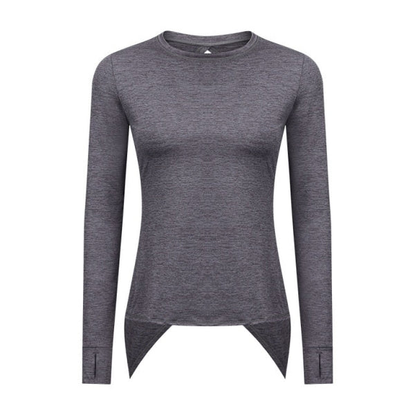 Back Open Long Sleeve Training Fitness Yoga Shirts Women Crew Neck Quick Dry Workout Sport Pullover with Thumb Hole - Vimost Shop