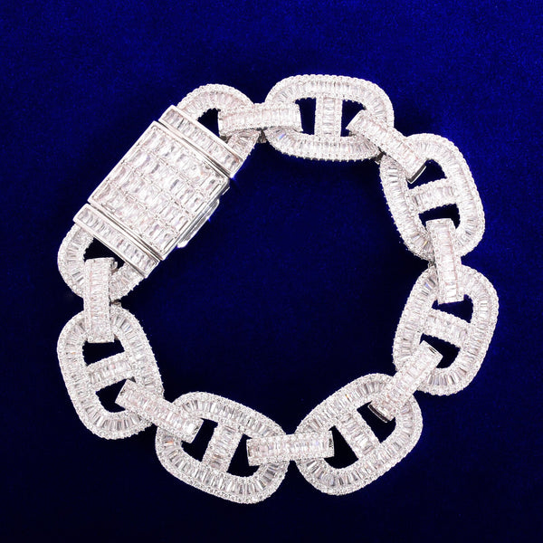Baguette Zirconia Cuban Bracelet Chain Men's Trendy Cool Hip Hop Link Copper Bling Rock Jewelry 18mm - Vimost Shop