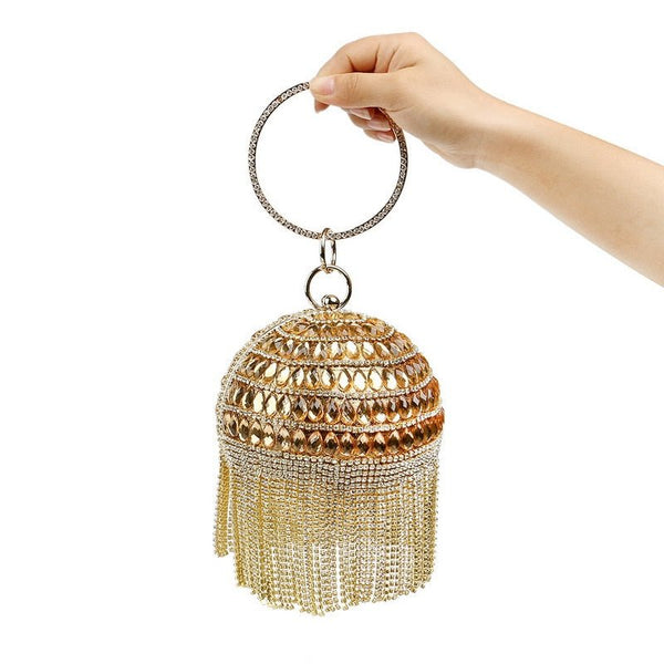 Ball Diamond Tassel Women Party Metal Crystal Clutches Evening Wedding Bag Bridal Shoulder Handbag Wristlets Clutch - Vimost Shop