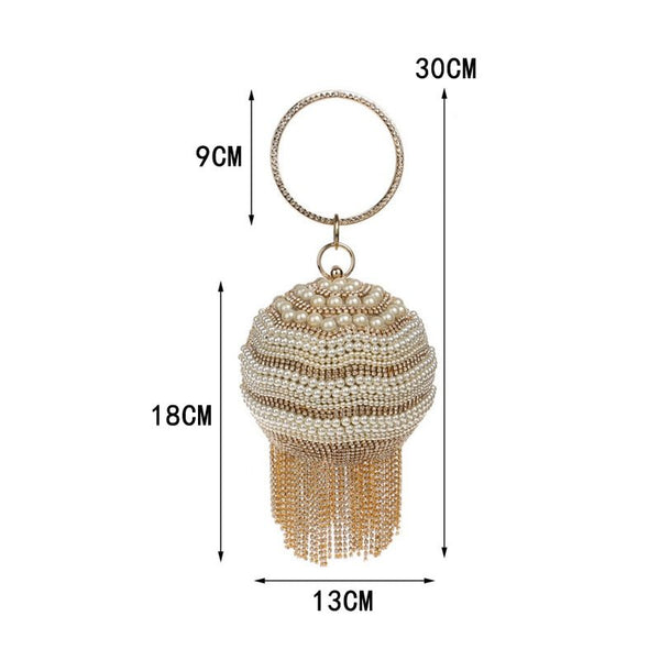 Ball Diamond Tassel Women Party Metal Crystal Clutches Evening Wedding Bag Bridal Shoulder Handbag Wristlets Clutch - Vimost Shop