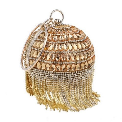 Ball Diamond Tassel Women Party Metal Crystal Clutches Evening Wedding Bag Bridal Shoulder Handbag Wristlets Clutch - Vimost Shop