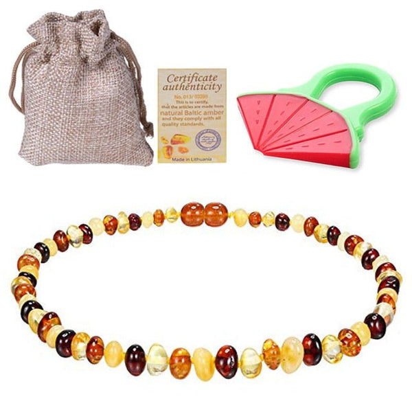Baltic Ambers Teething Necklace For Babies (Unisex) (Cognac) - Anti Flammatory,Natural Certificated Oval Baltic Jewelry 14-33cm - Vimost Shop
