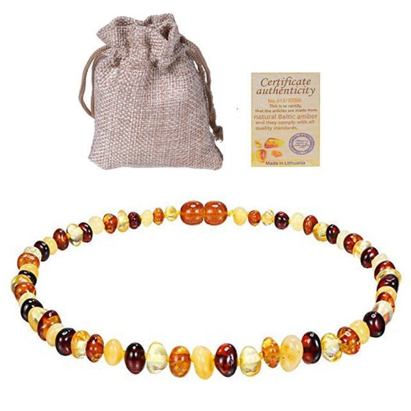 Baltic Ambers Teething Necklace For Babies (Unisex) (Cognac) - Anti Flammatory,Natural Certificated Oval Baltic Jewelry 14-33cm - Vimost Shop
