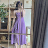 Bandage Ruched purple floral sexy dress girl French retro light mature style improved strap beach female DRESS - Vimost Shop