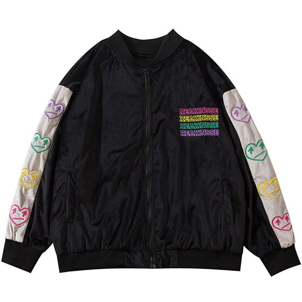 Baseball Jacket Men Colorful Heart Letter Embroidery Patchwork Bomber Coats Spring Fashion College Style Streetwear Men - Vimost Shop