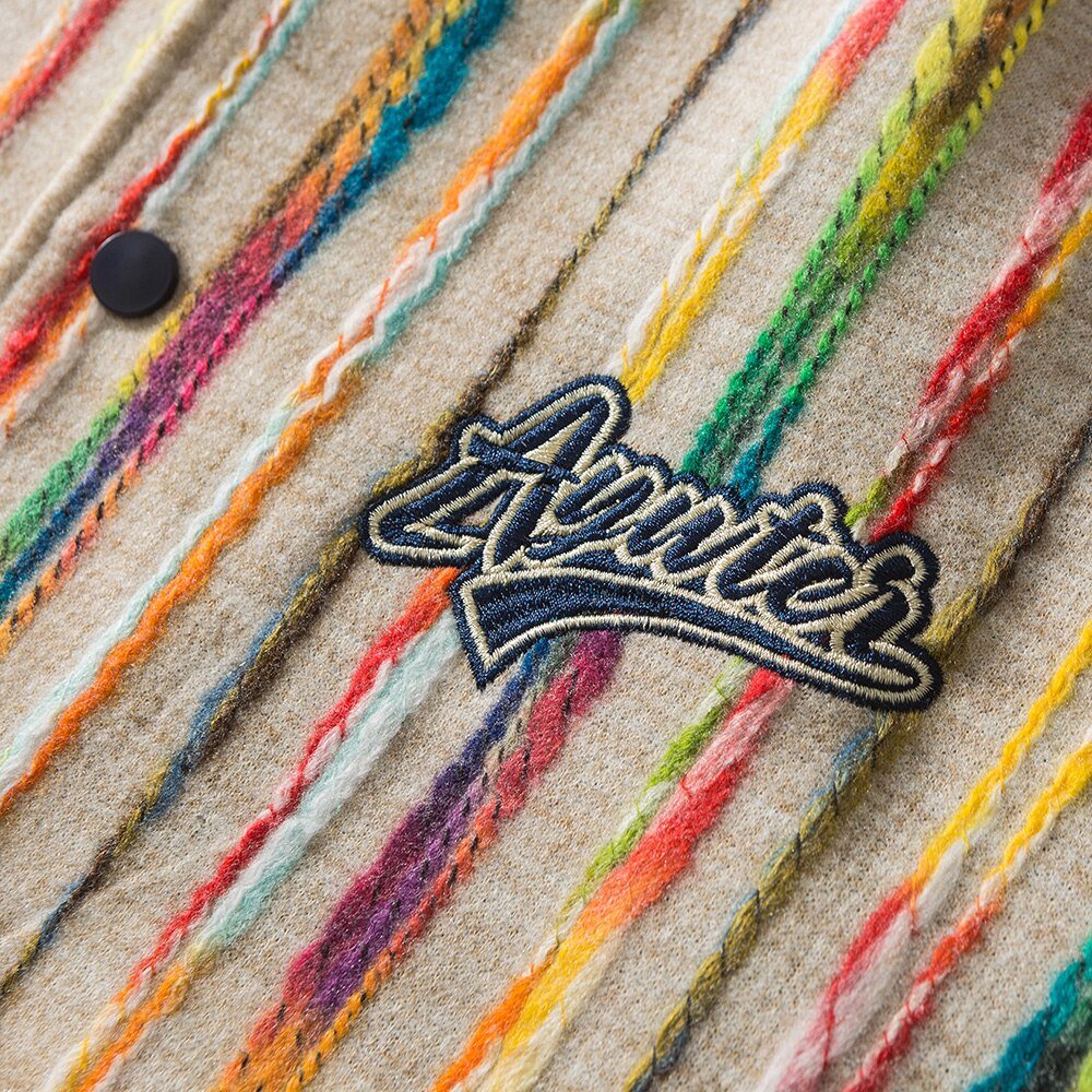 Baseball Jacket Men Colorful Knitted Striped Letter Embroidery Streetwear Men Loose Hip Hop Hipster Bomber Coats Autumn - Vimost Shop