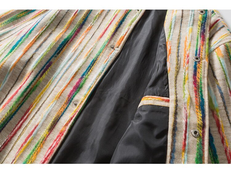Baseball Jacket Men Colorful Knitted Striped Letter Embroidery Streetwear Men Loose Hip Hop Hipster Bomber Coats Autumn - Vimost Shop