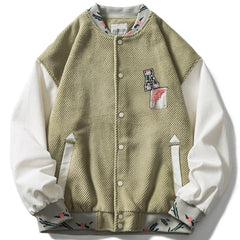 Baseball Jacket Men Flowers Letter Embroidery Color Block Patchwork Casual Harajuku High Street Bomber Coats Streetwear - Vimost Shop