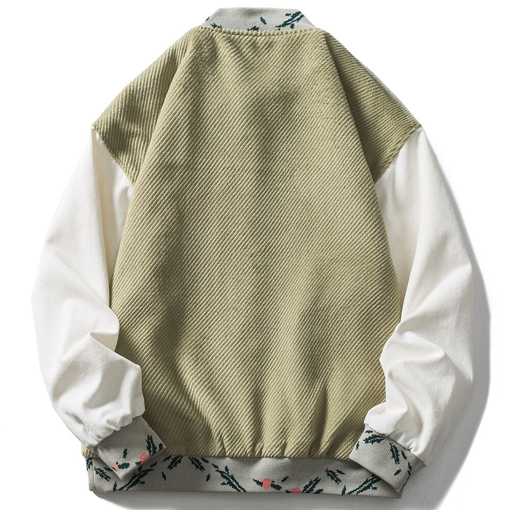 Baseball Jacket Men Flowers Letter Embroidery Color Block Patchwork Casual Harajuku High Street Bomber Coats Streetwear - Vimost Shop