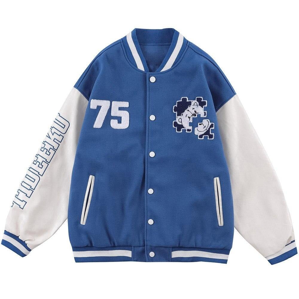 Baseball Jacket Men Furry Bear Patchwork Embroidery Letter Track Coats College Style Casual Outwears Couple Streetwear - Vimost Shop
