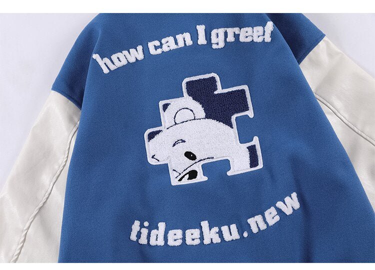 Baseball Jacket Men Furry Bear Patchwork Embroidery Letter Track Coats College Style Casual Outwears Couple Streetwear - Vimost Shop