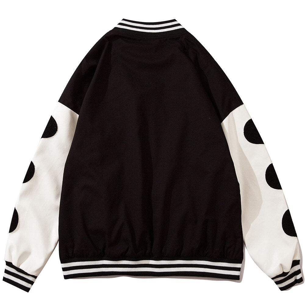 Baseball Jacket Men Leather Patchwork Furry Heart Patch Baggy Harajuku High Street Fashion All-match Bomber Coat Autumn - Vimost Shop