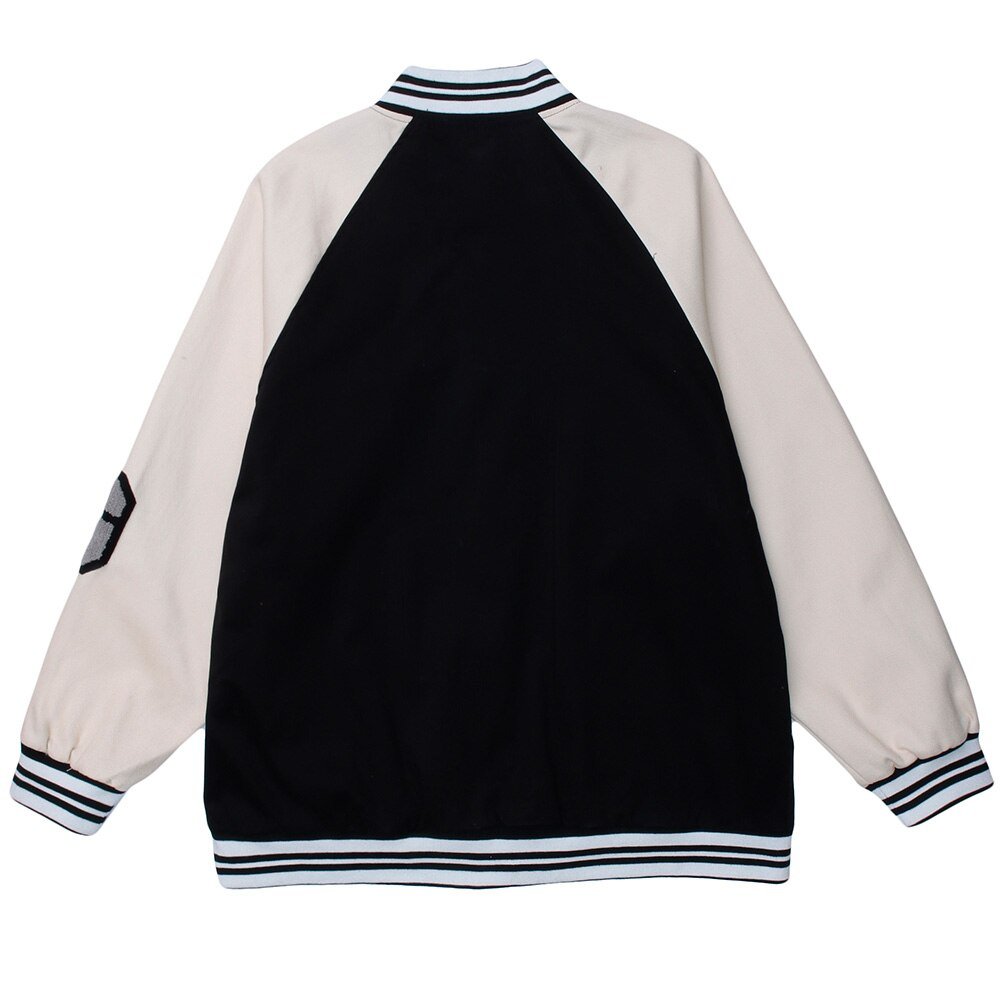 Baseball Jacket Men Patchwork Color Furry Letter Patch College Style Bomber Coats Vintage Harajuku All-match Streetwear - Vimost Shop
