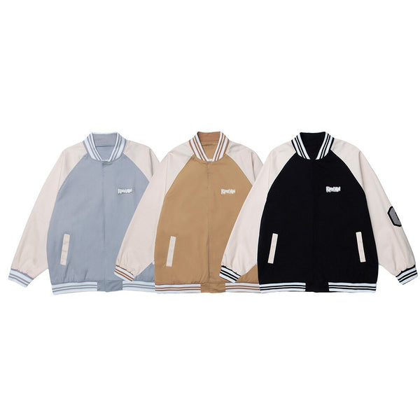 Baseball Jacket Men Patchwork Color Furry Letter Patch College Style Bomber Coats Vintage Harajuku All-match Streetwear - Vimost Shop