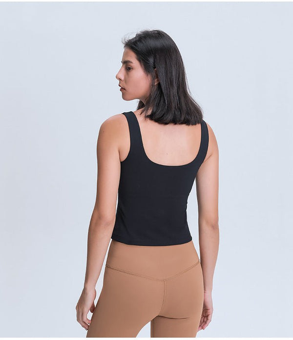 BASIC Longer-line Version Padded Workout Gym Crop Vest Women Naked Feel Fitness Yoga Sport Crop Top Sleeveless Shirts - Vimost Shop