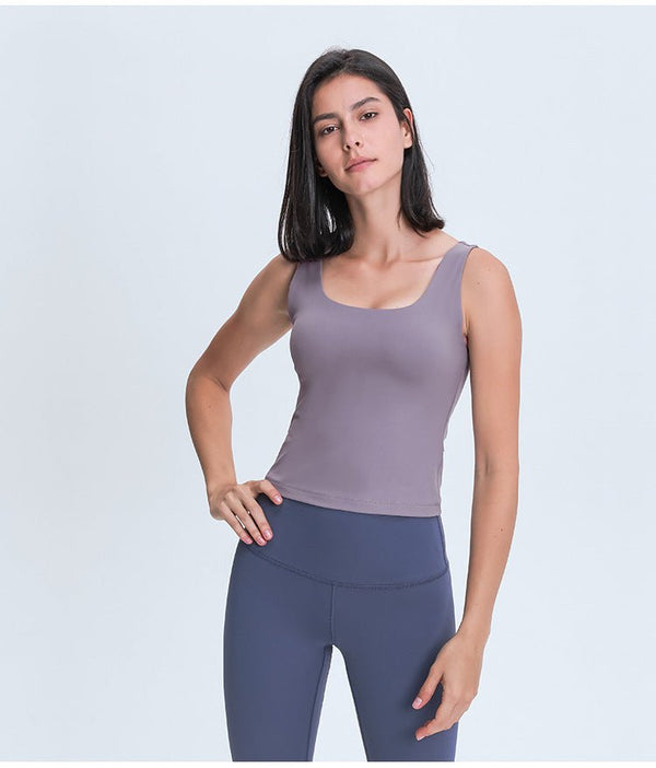 BASIC Longer-line Version Padded Workout Gym Crop Vest Women Naked Feel Fitness Yoga Sport Crop Top Sleeveless Shirts - Vimost Shop
