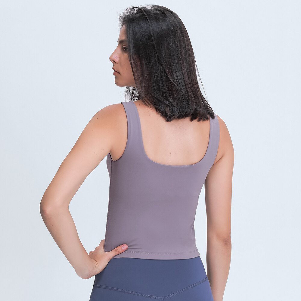 BASIC Longer-line Version Padded Workout Gym Crop Vest Women Naked Feel Fitness Yoga Sport Crop Top Sleeveless Shirts - Vimost Shop