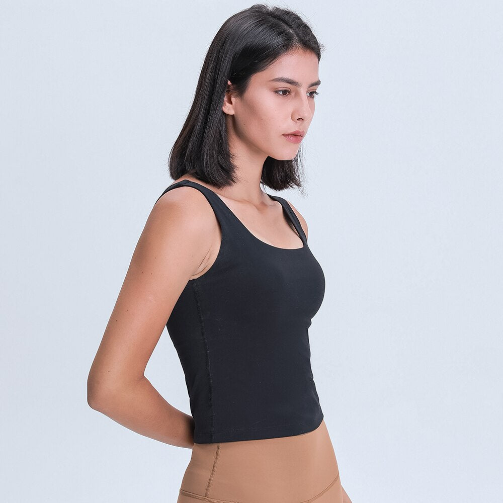 BASIC Longer-line Version Padded Workout Gym Crop Vest Women Naked Feel Fitness Yoga Sport Crop Top Sleeveless Shirts - Vimost Shop