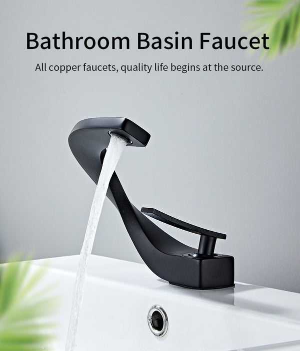 Basin Faucets Matte Black Modern Bathroom Mixer Tap Brass Washbasin Faucet Single Handle Single Hole Elegant Crane - Vimost Shop