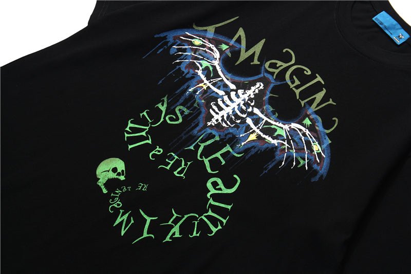 Bat Skull Print T Shirt Men Hip Hop T-Shirts Streetwear Summer Tshirt Short Sleeve Cotton Oversized Gray Tops Tees - Vimost Shop